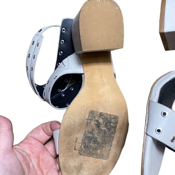 Rebecca minkoff carter grommet strappy block heel sandals light grey 8.5m - Picture 7 of 9